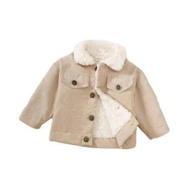 Imagem de Jaqueta De Inverno Bege Para Meninas Com Botões Frontais, Gola De Pelú