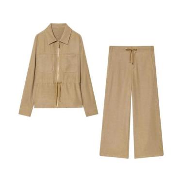 Imagem de Conjunto Casual Feminino De Inverno: Jaqueta Elegante Com Lapela E Cal