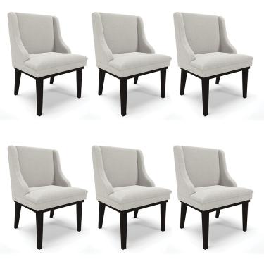 Imagem de Cadeira Sala de Jantar Base Madeira Preto Kit 6 Liz Bouclê Cinza D03 - D'Rossi