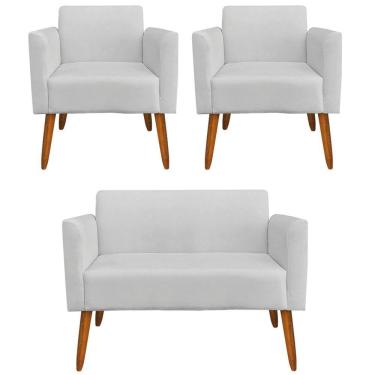 Imagem de Namoradeira E 2 Poltronas Pés Palito Madeira Suede Cinza