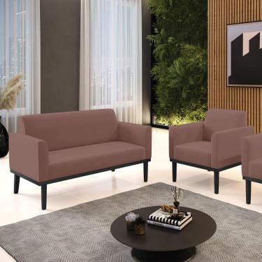 Imagem de Conjunto Poltrona E Namoradeira Decorativa Pés Fixo Em Madeira Preto Veludo Rose