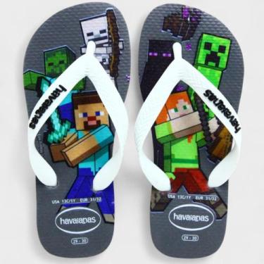 Imagem de Chinelo Infantil Havaianas Kids Minecraft - Cinza e Branco, 31/32