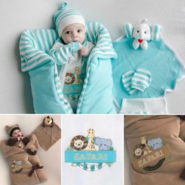 Imagem de Saída maternidade de bebê menino e menina tema safari animais com saco