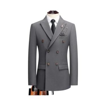 Imagem de Terno Masculino Preto De Cor Sólida Com Lapela Entalhada E Fechamento 