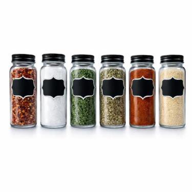 Imagem de Porta Tempero De Vidro 6 Peça 100ml Tampa Rosca C/ Etiquetas - EM CASA