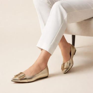 Imagem de Sapatilha Feminina Confortável Dourado Luxo Elegante Sapato Feminino M