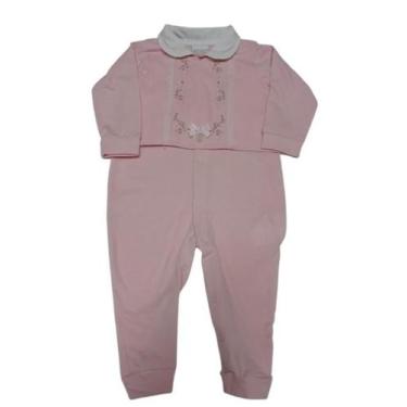 Imagem de Macacão Malha Algodão Bordado Luxo Bebê Menina Paraiso 14545, Rosa, G 