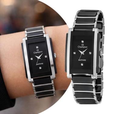 Imagem de Relógio Feminino Analógico de Pulso Preto e Prata com Caixa e Pulseira