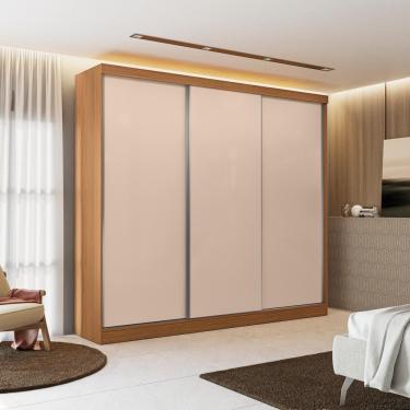 Imagem de Guarda Roupa Casal R584 3 Portas de Correr 4 Gavetas MDF Azul profundo Canela-Macadamia Kappesberg