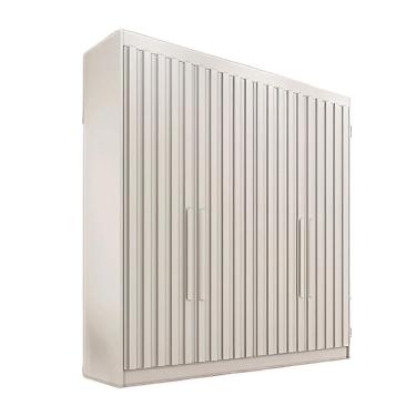 Imagem de Guarda Roupa Casal Potente Ripado 4 Portas de Bater 3 Gavetas MDF Off White Europa-Mademarques