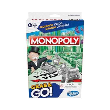 Imagem de Hasbro Gaming Monopoly Grab and Go, jogo de tabuleiro portátil em plástico com peças de casas e dinheiro, brinquedo para crianças acima de 8 anos, presente