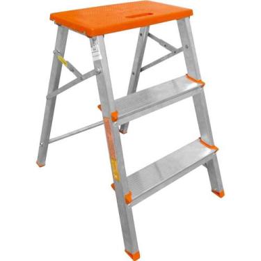 Imagem de Escada Tipo Banqueta, 3 Degraus, em Alumínio com Patamar em Polipropil