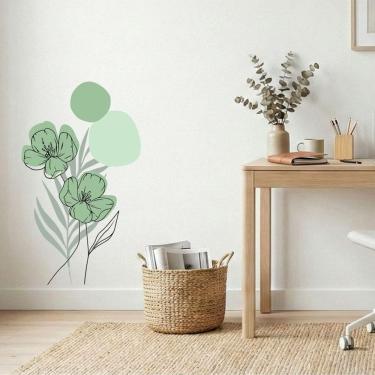 Imagem de Adesivo Floral Boho Verde Estilo Nórdico 50x90 Minimalista Abstrato