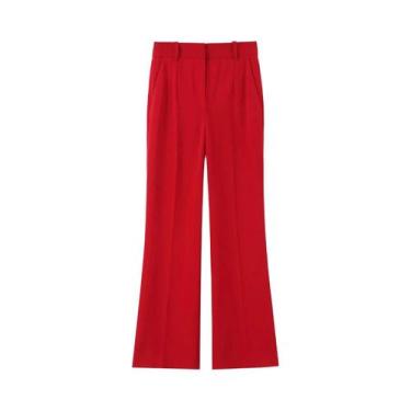 Imagem de Conjunto Feminino Vermelho Com Colete Decote V E Calça Flare Com Cinto