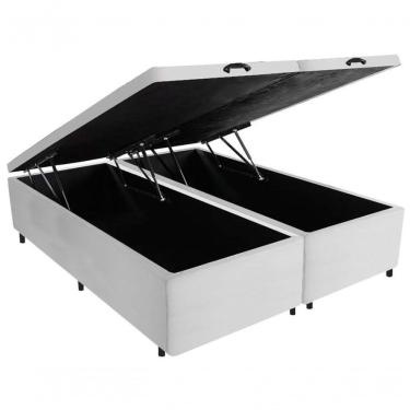 Imagem de Cama Box Baú Casal Bipartida Sintético Branco 138x188