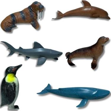 Imagem de Kit Com 6 Animais Mundo Marinho Fundo Do Mar De Plástico Foca Baleia T