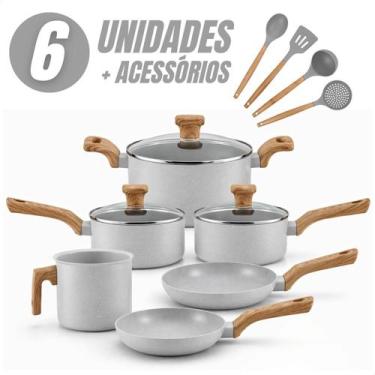Imagem de Jogo de Panelas 6 Peças Revestimento Cerâmico Indução 4 Utensílios - C