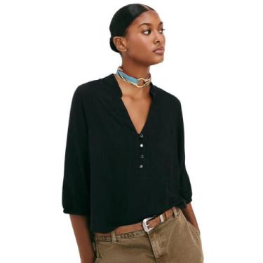 Imagem de Blusa hering manga 7/8 bufante feminino ref: herhfa3, Preto, PP