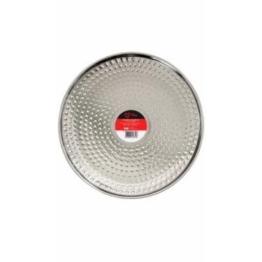 Imagem de Prato de Bolo Martelado Inox 29cm Redondo  Bandeja para Servir Bolos, 