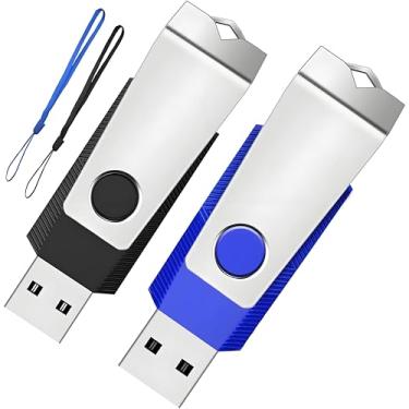 Imagem de Pen drive USB 2.0 de 1 GB, pacote com 2 unidades de pen drive Wooolken com luz LED e cordões para armazenamento e backup (1G, 2 cores: preto azul)