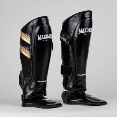 Imagem de Caneleira Profissional Pro preto e dourado Muay Thai e Kickboxing Maxi