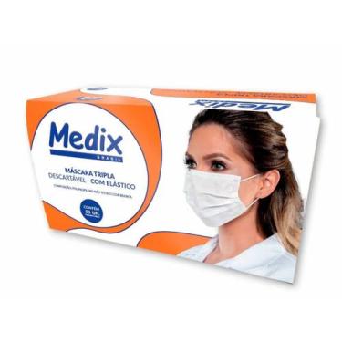 Imagem de Mascara tripla descartável c/elast branca caixa 50un medix cor:branca,