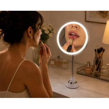 Imagem de Espelho de Maquiagem LED 10x Branco com Haste Flexível 360, Ventosa e 