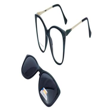 Imagem de Óculos Clipon Sol Armação Feminino Grau Retrô Quadrada2 em 1-Feminino