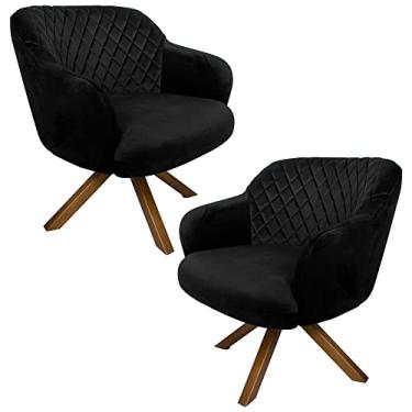 Imagem de Kit 2 Poltronas Decorativas Kitana Pés Madeira Giratório Veludo Preto - Gran Belo