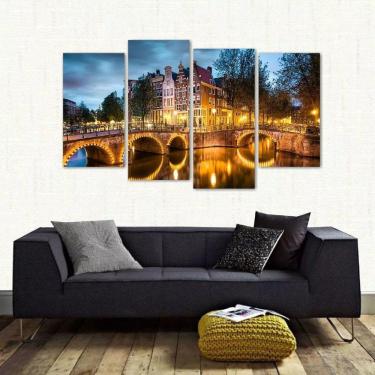 Imagem de Quadro Decorativo Amsterdã Paisagem Sala Em Tecido 4 Peças 1