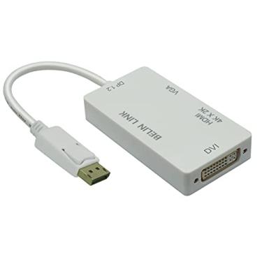 Imagem de Adaptador de tela adaptador VGA DVI para HDMI DP para HDMI 4K Adaptador 3 em 1 para conversor HDMI VGA DVI macho para fêmea banhado a ouro (formato de diamante) (4K retângulo branco)
