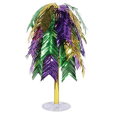 Imagem de Beistle Peças centrais em cascata de plástico metálico para decoração de mesa Mardi Gras materiais de festa de terça-feira gorda, 61 cm, verde/dourado/roxo