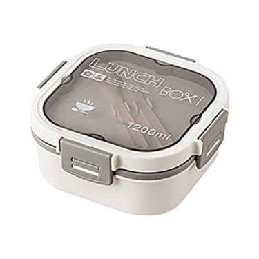 Imagem de Wemay Recipiente de almoço de salada de camada dupla 4 compartimentos com recipiente de molho garfo colher recipientes de armazenamento de preparação de alimentos para lanches de viagem escolar