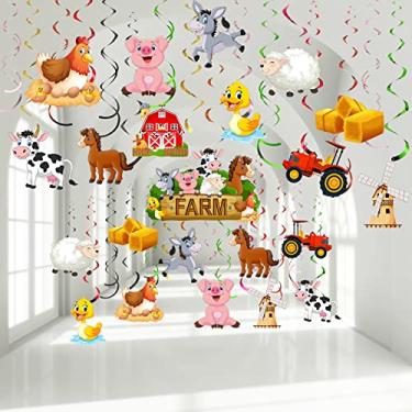 Imagem de 30 peças de decoração em espiral para pendurar festa de animais de fazenda, tema de celeiro, artigos de festa de aniversário, fazenda, animais, espirais, decoração de teto para meninas, meninos, crian