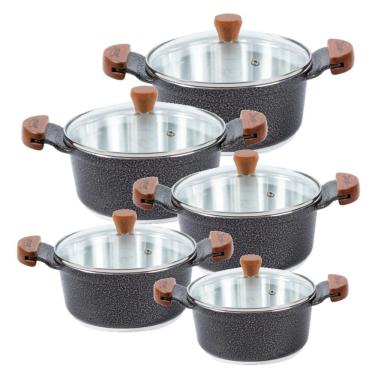 Imagem de Jogo Panela Preto Craqueado Alumínio Usinado Javali AM 16a24