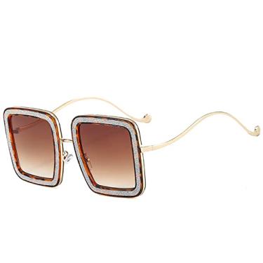 Imagem de Óculos de sol femininos coloridos de armação grande quadrada moda decorativos uv400 óculos de sol casuais para mulheres adultas homens, chá de leopardo, um