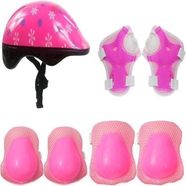 Imagem de Kit Proteção Infantil Rosa Completo Capacete Joelheira Munhequeira 7 Peças Bike Skate Patins Meninas