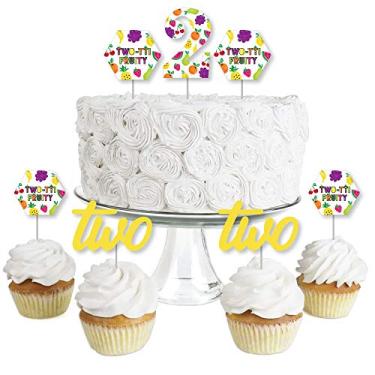 Imagem de Picaretas de cupcake de segundo aniversário com duas pontas finas – Sobremesa de cupcake – Palhetas transparentes para festa de segundo aniversário Frutti Summer – Conjunto com 24