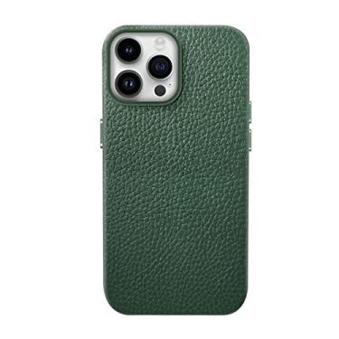 Imagem de Capa protetora para iPhone 14/14 Pro/14 Plus/14 Pro Max, capa traseira de couro para telefone fina proteção à prova de choque resistente a rachaduras, verde, 14 6,1"