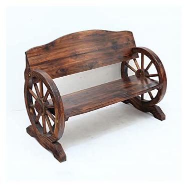 Imagem de KIZQYN Banco de jardim banco de lazer ao ar livre estilo pastoral banco de madeira processo de carbonização retrô banco de varanda em forma de roda cadeira dupla de madeira bancos ao ar livre (cor: latão)