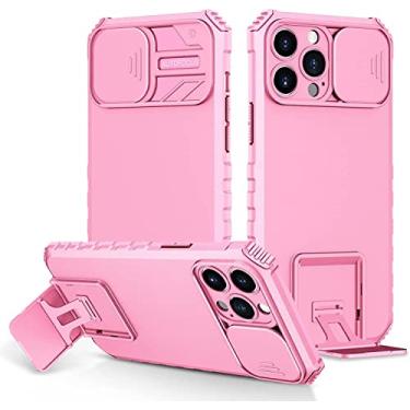 Imagem de IOTUP Capa para iPhone 13/13 Mini/13 Pro/13 Pro Max, capa protetora resistente à prova de choque de corpo inteiro com suporte com capa de câmera deslizante (cor: rosa, tamanho: 13 6,1 polegadas)