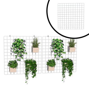 Imagem de Tela Aramada para Jardim Vertical Horta Suspensa Floreira 60x60cm Branco Kit 2 Peças