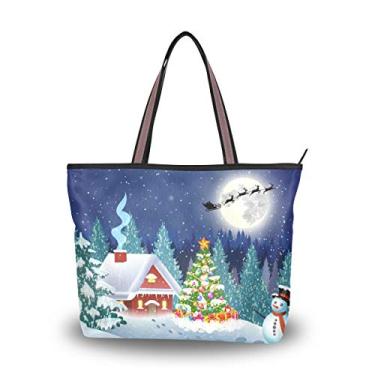 Imagem de Bolsa feminina com alça superior, paisagem de Natal à noite, bolsa de ombro para mulheres, Multicolorido., Large