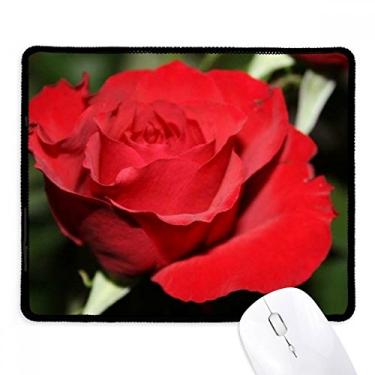 Imagem de Mousepad vermelho grande com rosas e flores, borda costurada, tapete de borracha para jogos