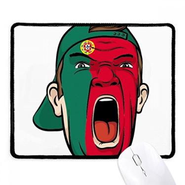 Imagem de Bandeira de Portugal, cabeça de maquiagem facial, mousepad borda costurada, tapete de borracha para jogos