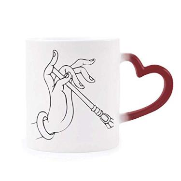Imagem de Caneca Culture Hand Stick Line Desenho Estampa Sensível ao Calor Caneca Vermelha Mudança de Cor