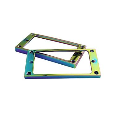 Imagem de Guyker Conjunto de anéis de montagem para captador Humbucker de metal plano - peça de reposição para captadores de pescoço de ponte para guitarra elétrica ou baixo de precisão (2 peças, camaleão arco-íris)