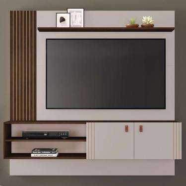 Imagem de Painel Para Tv Até 60 Polegadas Preciso 2 Portas 2 Prateleiras Off White/café - Jcm Móveis