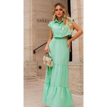 Imagem de Conjunto Saia Cropped De Poliéster Com Botões Na Frente - G