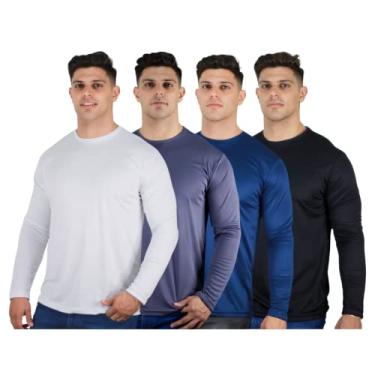 Imagem de Kit 4 Camisetas Masculinas Segunda Pele Térmica 50 UV Dry Cor:1 Branco,1 Cinza,1 Marinho,1 Preto;Tamanho:XGG